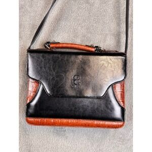 Bellerose Black Croc Embossed Leather Crossbody Bag Convertible Top Handle